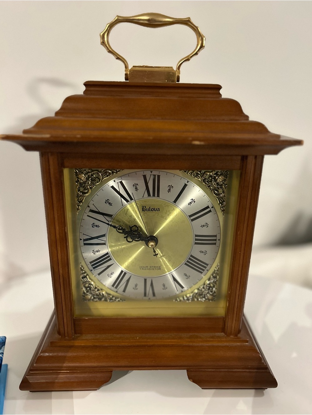 Bulova Gold and Brown Mantel Clock with Roman Dial
